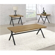 Pemberly Row 3-piece Wood Trestle Occasional Table Set Golden Oak and Gunmetal