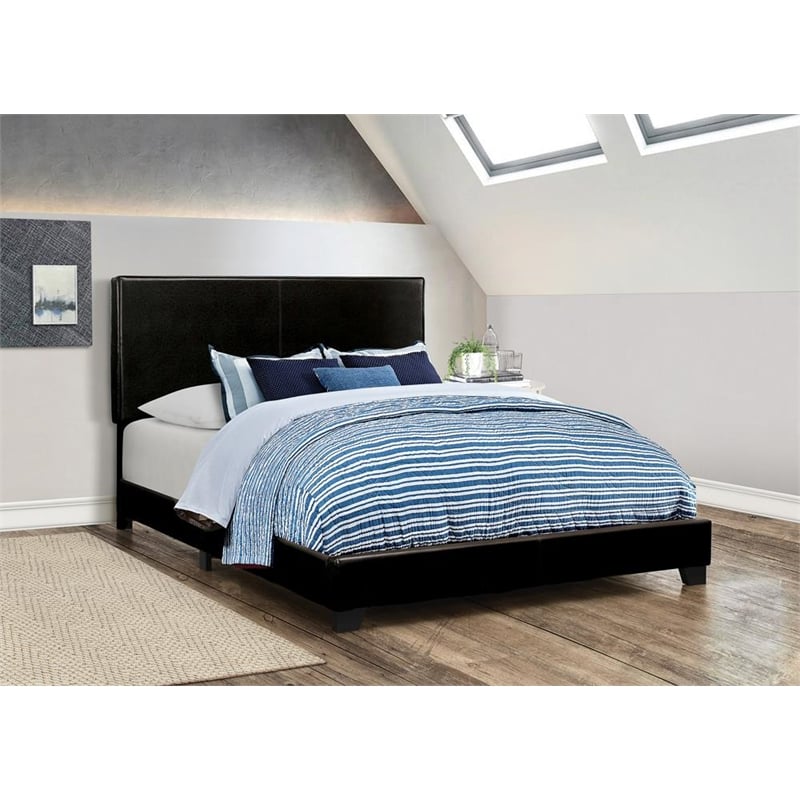 Pemberly Row Transitional Faux Leather Upholstered Eastern King Bed Black