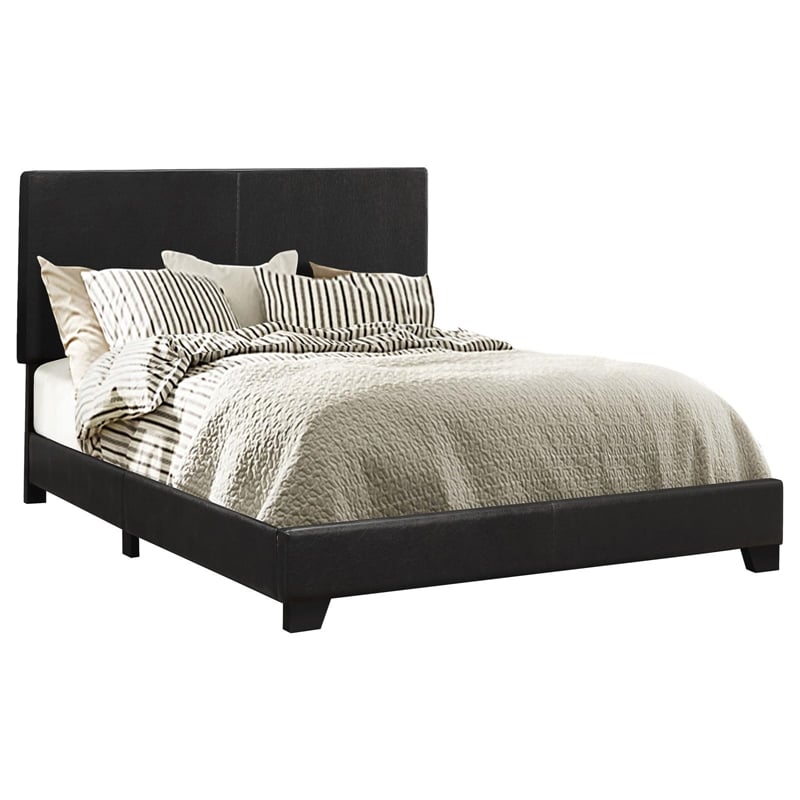 Pemberly Row Transitional Faux Leather Upholstered Eastern King Bed Black