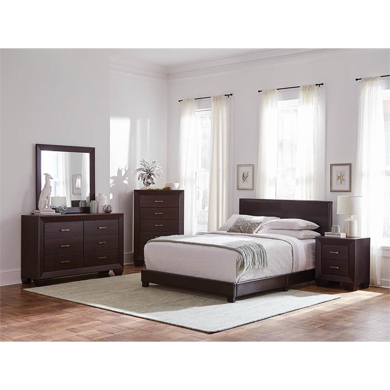 Pemberly Row Transitional Faux Leather Upholstered Eastern King Bed Brown