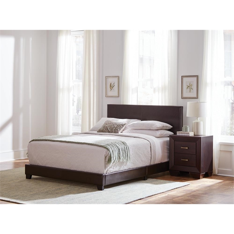 Pemberly Row Transitional Faux Leather Upholstered Eastern King Bed Brown