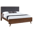 Pemberly Row Wood Eastern King Bed with Upholstered Headboard Dark Walnut