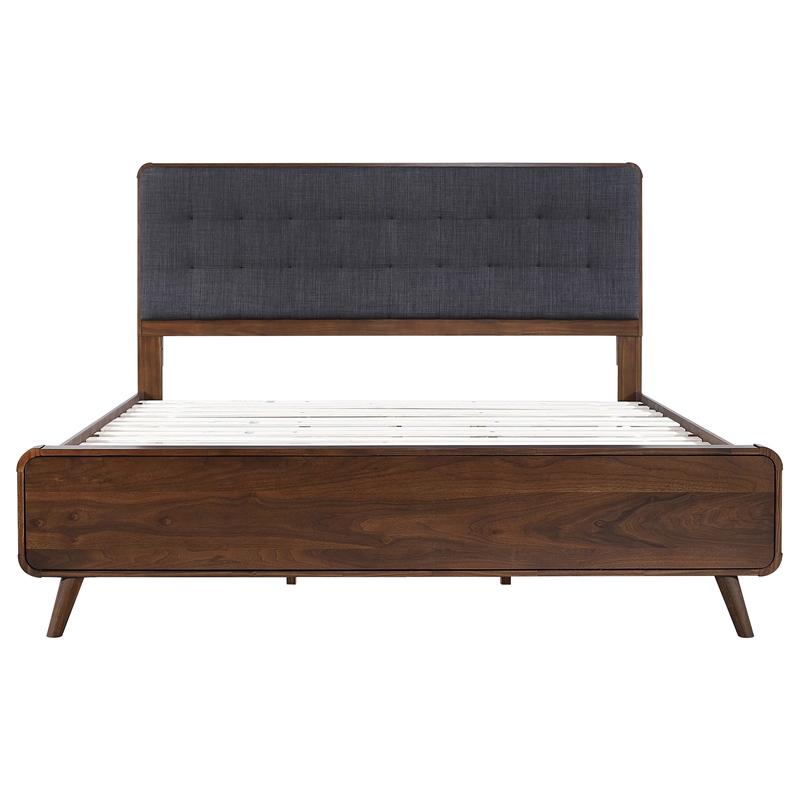 Pemberly Row Wood Eastern King Bed with Upholstered Headboard Dark Walnut