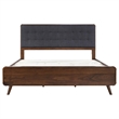 Pemberly Row Wood Eastern King Bed with Upholstered Headboard Dark Walnut