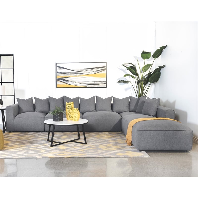 Pemberly Row Fabric Upholstered 6-piece Tight Seat Modular Sectional Gray