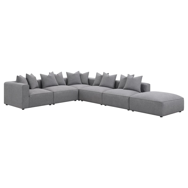 Pemberly Row Fabric Upholstered 6-piece Tight Seat Modular Sectional Gray