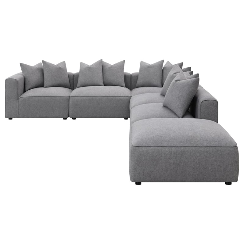 Pemberly Row Fabric Upholstered 6-piece Tight Seat Modular Sectional Gray