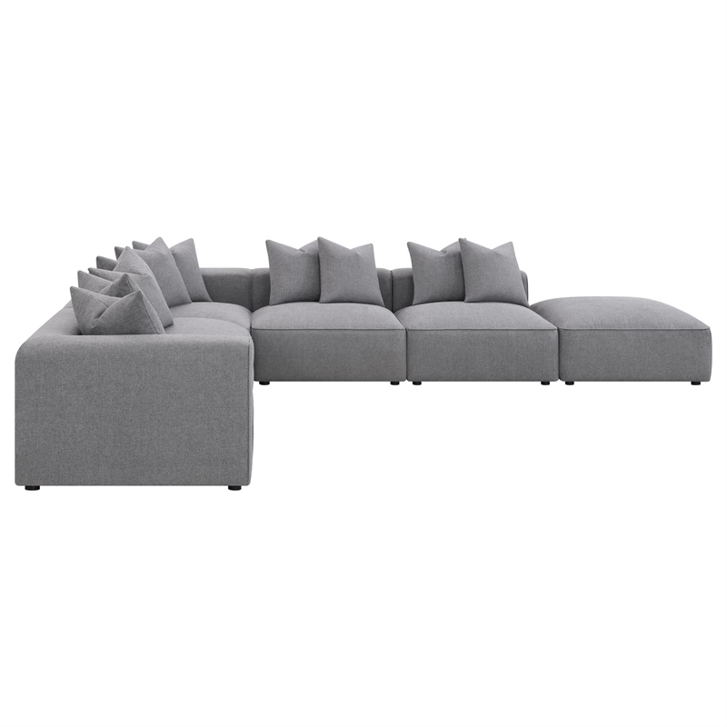 Pemberly Row Fabric Upholstered 6-piece Tight Seat Modular Sectional Gray