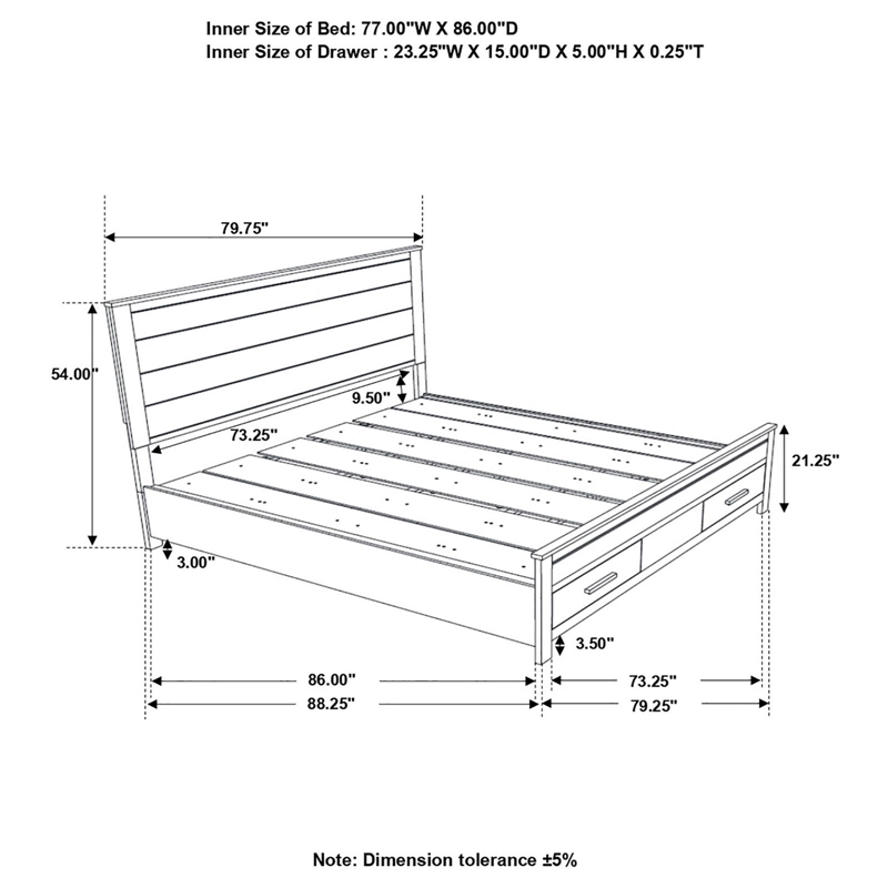 Pemberly Row Farmhouse Wood California King Storage Bed Rustic Golden Brown