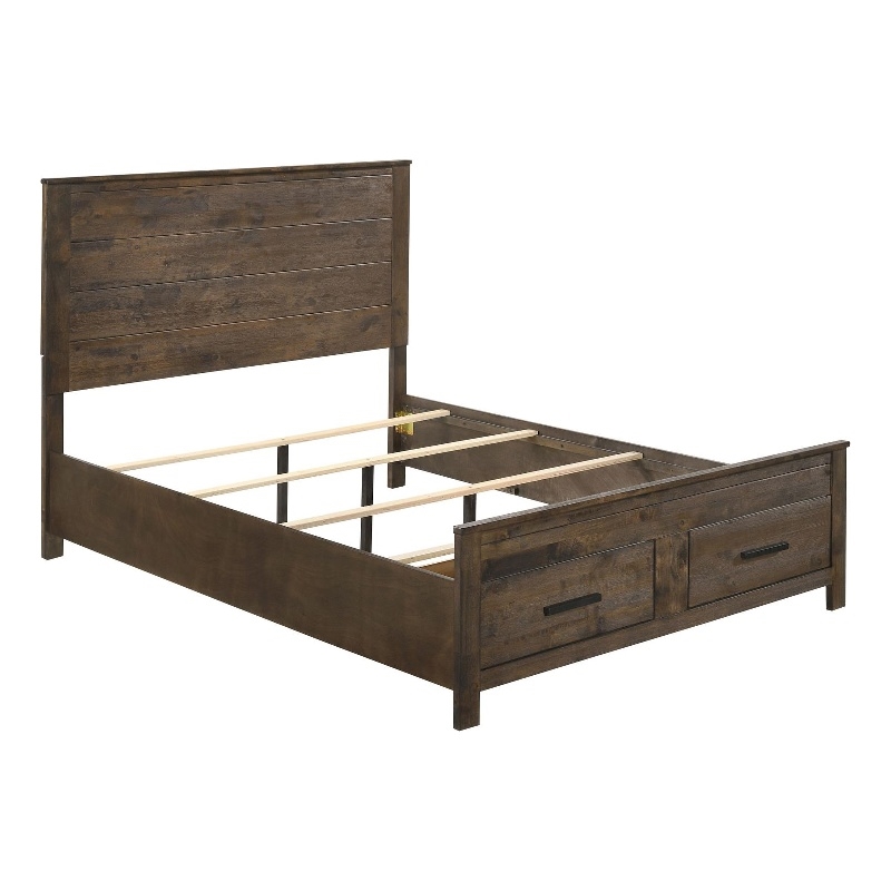 Pemberly Row Farmhouse Wood California King Storage Bed Rustic Golden Brown