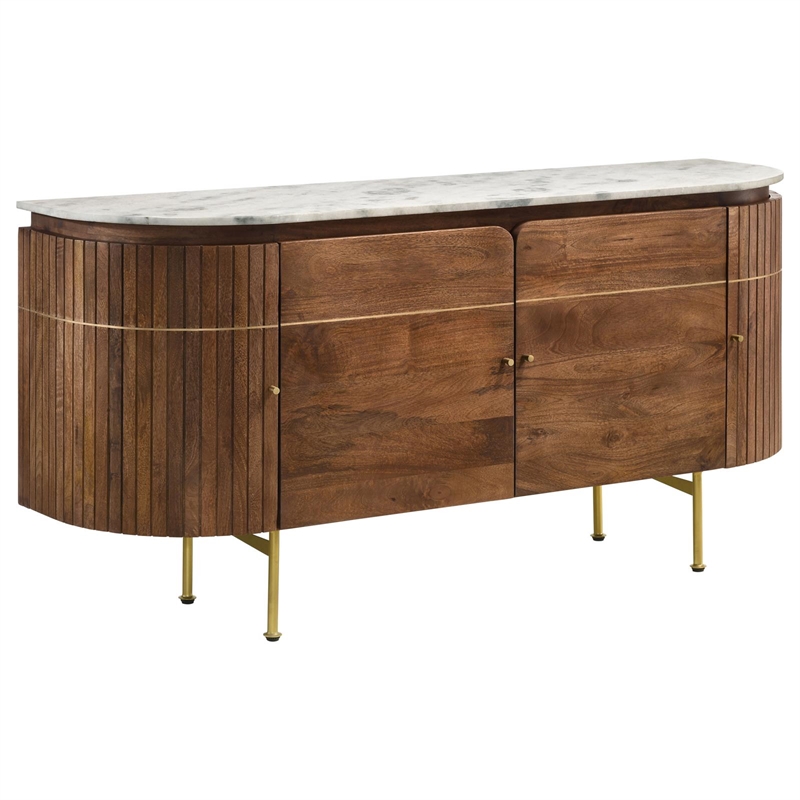Pemberly Row 4-door Marble Top Dining Sideboard Server in White and Natural
