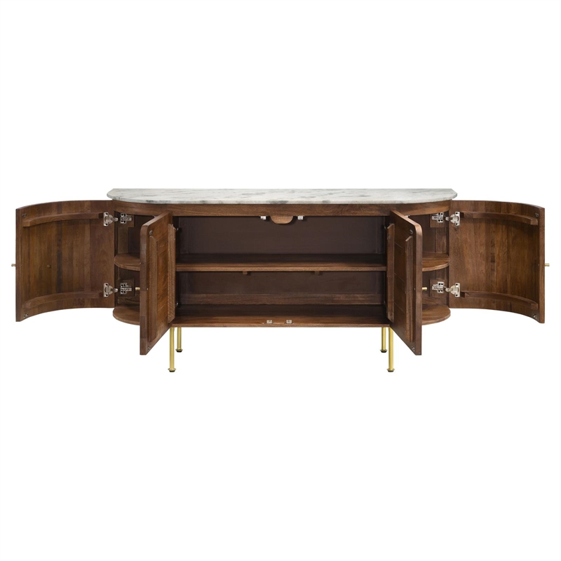 Pemberly Row 4-door Marble Top Dining Sideboard Server in White and Natural