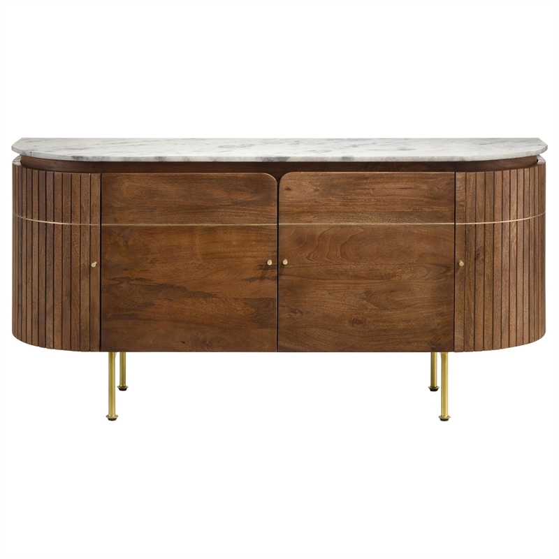 Pemberly Row 4-door Marble Top Dining Sideboard Server in White and Natural