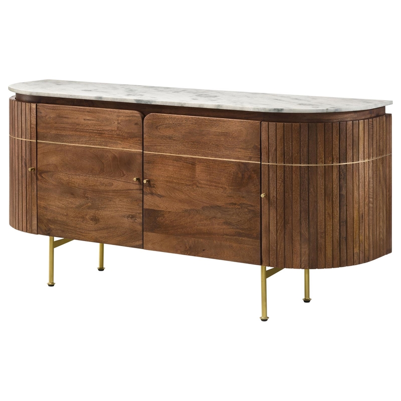 Pemberly Row 4-door Marble Top Dining Sideboard Server in White and Natural