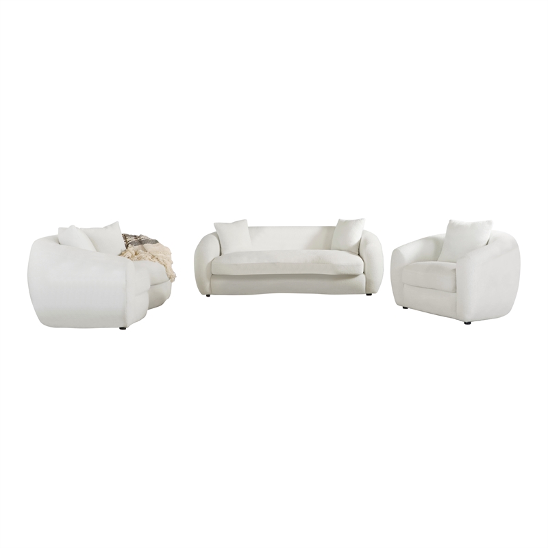 Pemberly Row 3-piece Fabric Upholstered Tight Back Living Room Set in White