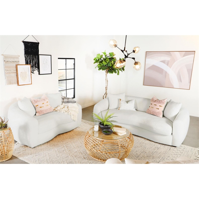 Pemberly Row 2-piece Fabric Upholstered Tight Back Living Room Set in White