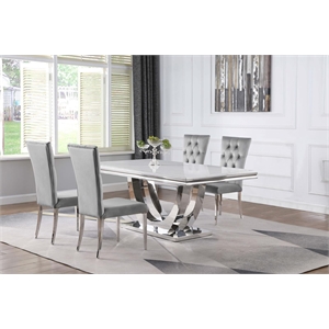 Pemberly Row 5-piece Modern Metal Base Dining Room Set in Gray and Chrome