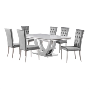 Pemberly Row 7-piece Modern Metal Base Dining Room Set in Gray and Chrome