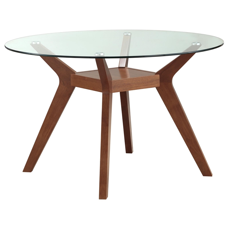 Pemberly Row 5-Piece Round Contemporary Wood & Glass Dining Set in Nutmeg