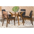 Pemberly Row 5-Piece Round Contemporary Wood & Glass Dining Set in Nutmeg