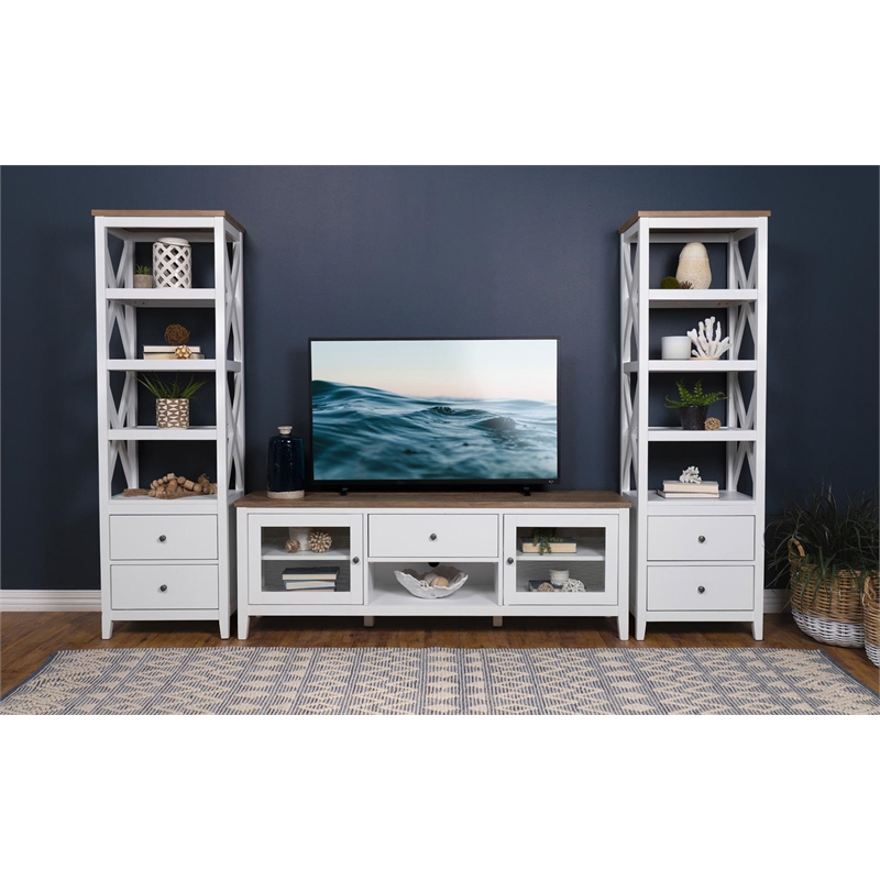 Pemberly Row 3-Piece Coastal Wood Entertainment Center in Brown and White