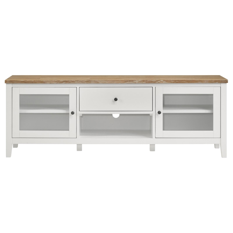 Pemberly Row 3-Piece Coastal Wood Entertainment Center in Brown and White