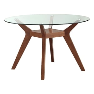 Pemberly Row 48&quot Round Modern Wood & Glass Dining Table in Clear and Nutmeg