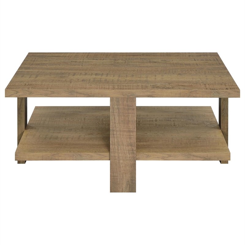 Pemberly Row 1-Shelf Square Farmhouse Engineered Wood Coffee Table in Brown