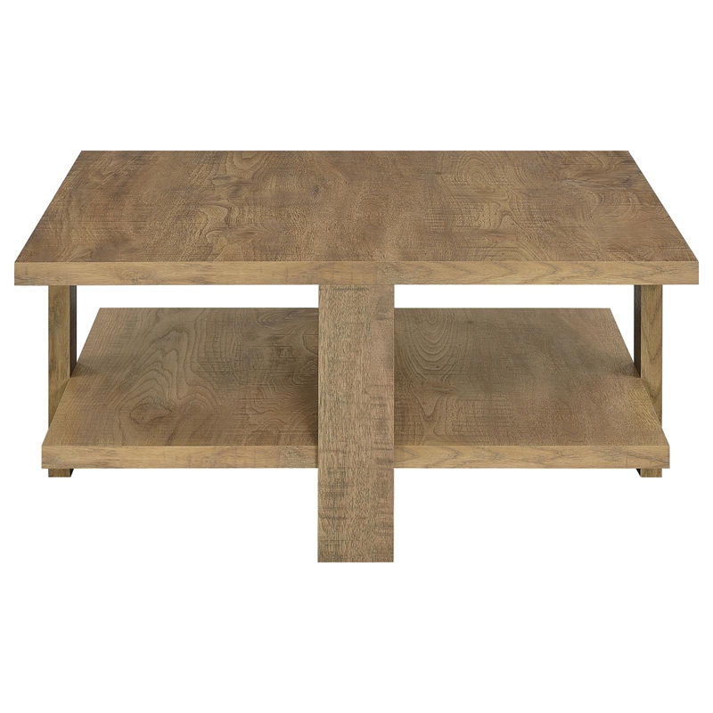 Pemberly Row 1-Shelf Square Farmhouse Engineered Wood Coffee Table in Brown