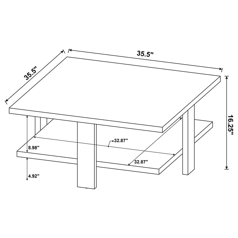Pemberly Row 1-Shelf Square Farmhouse Engineered Wood Coffee Table in Brown