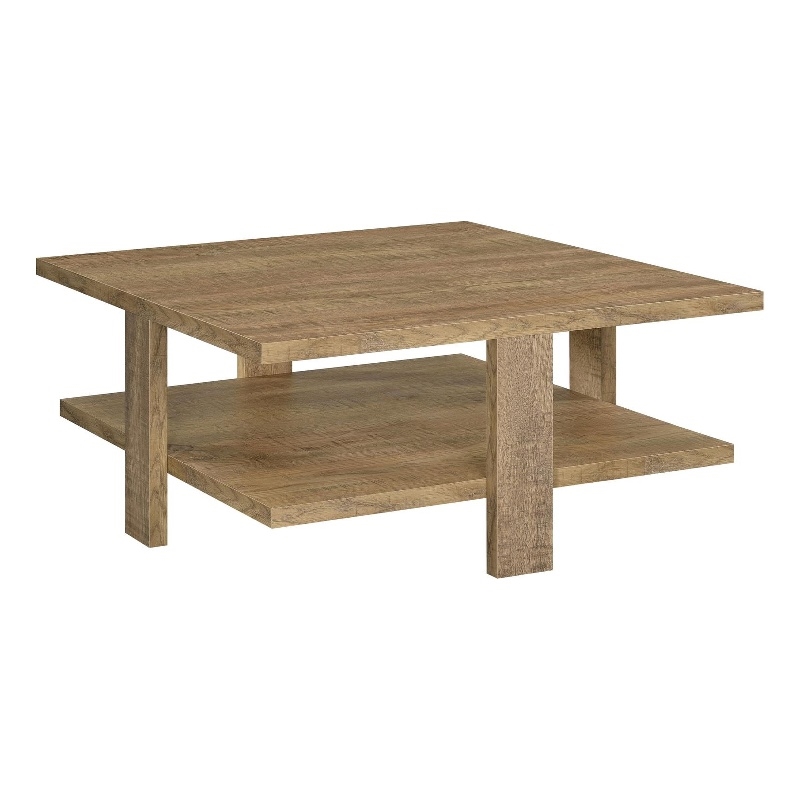 Pemberly Row 1-Shelf Square Farmhouse Engineered Wood Coffee Table in Brown