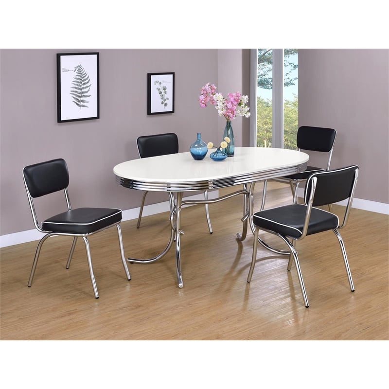 Pemberly Row 5-Piece Contemporary Metal Oval Dining Set in Chrome and Black