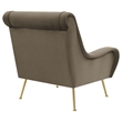 Pemberly Row Upholstered Velvet Accent Chair with Saddle Arms in Brown and Gold