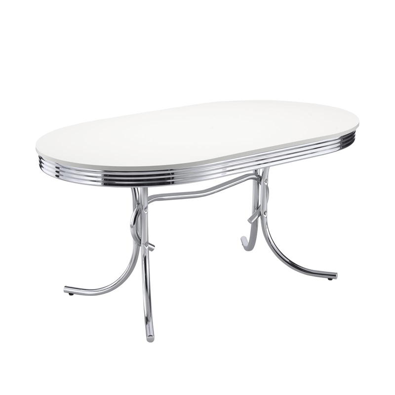 Pemberly Row 5-Piece Contemporary Metal Oval Dining Set in Chrome and Red