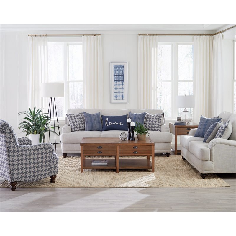 Pemberly Row Contemporary Fabric Recessed Arms Upholstery Loveseat in Gray