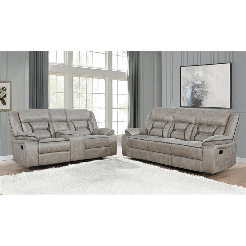Pemberly Row 2-piece Faux Leather Upholstered Motion Living Room Set Beige