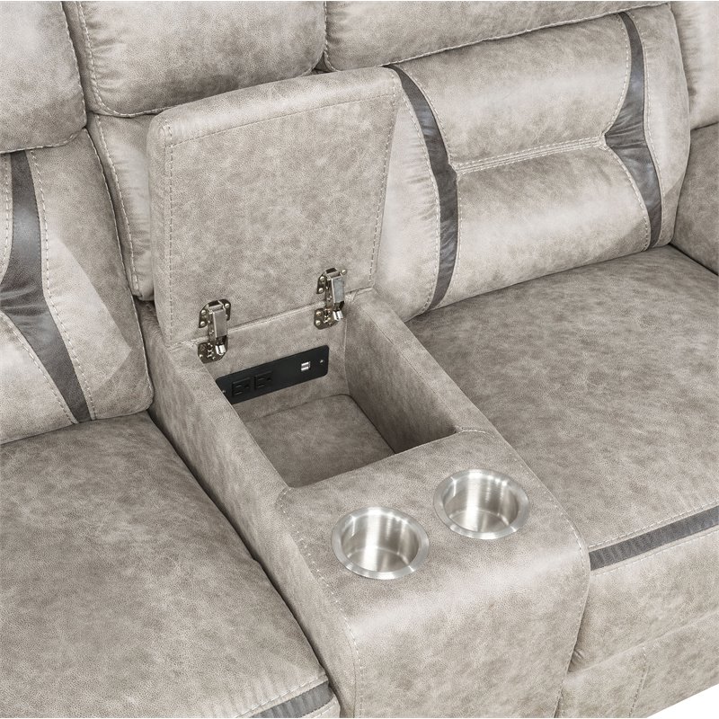 Pemberly Row 2-piece Faux Leather Upholstered Motion Living Room Set Beige