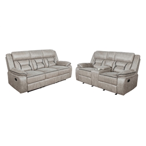 Pemberly Row 2-piece Faux Leather Upholstered Motion Living Room Set Beige