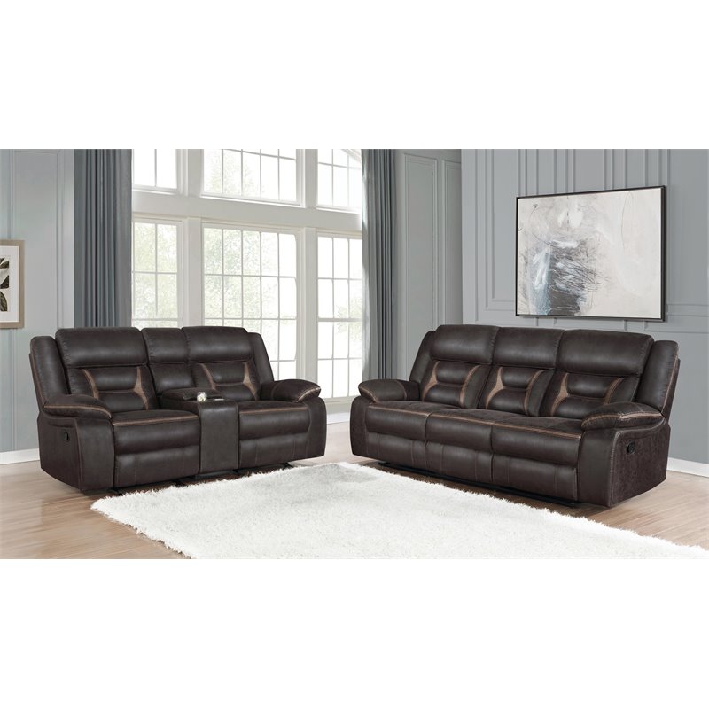 Pemberly Row 2-piece Faux Leather Upholstered Motion Living Room Set Brown