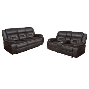 Pemberly Row 2-piece Faux Leather Upholstered Motion Living Room Set Brown