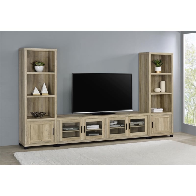 Pemberly Row 3-piece Transitional Wood Entertainment Center in Antique Pine