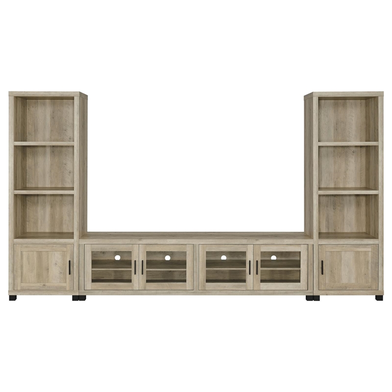 Pemberly Row 3-piece Transitional Wood Entertainment Center in Antique Pine