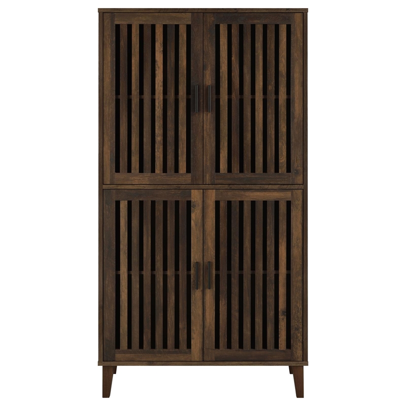 Pemberly Row 4-door Farmhouse Engineered Wood Tall Accent Cabinet Dark Pine