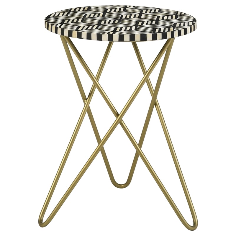 Pemberly Row Round Modern Metal Accent Table with Hairpin Legs in Gold/Black