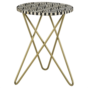 Pemberly Row Round Modern Metal Accent Table with Hairpin Legs in Gold/Black