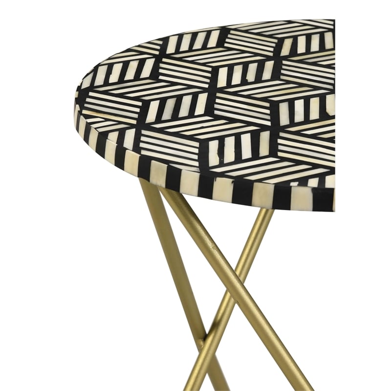 Pemberly Row Round Modern Metal Accent Table with Hairpin Legs in Gold/Black