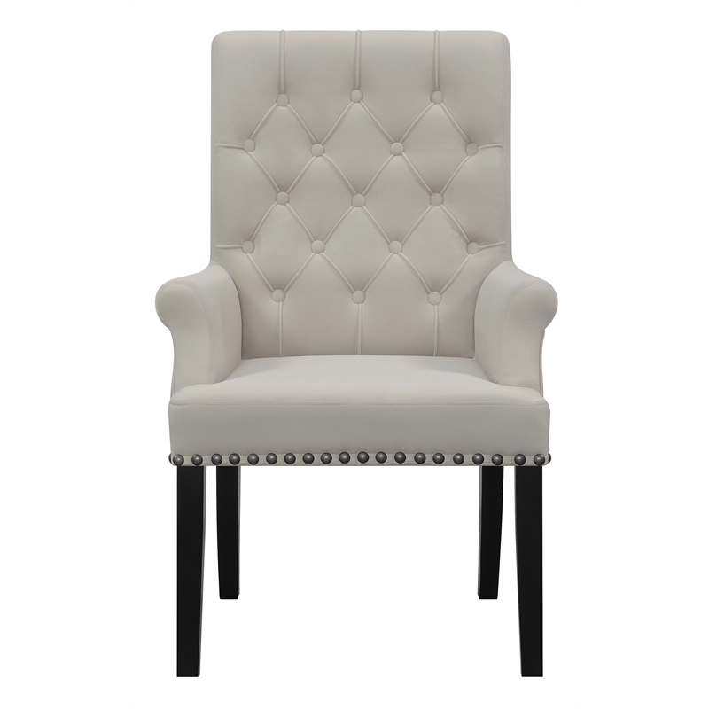 Pemberly Row Upholstered Traditional Velvet Arm Chair with Nailhead Trim - Beige