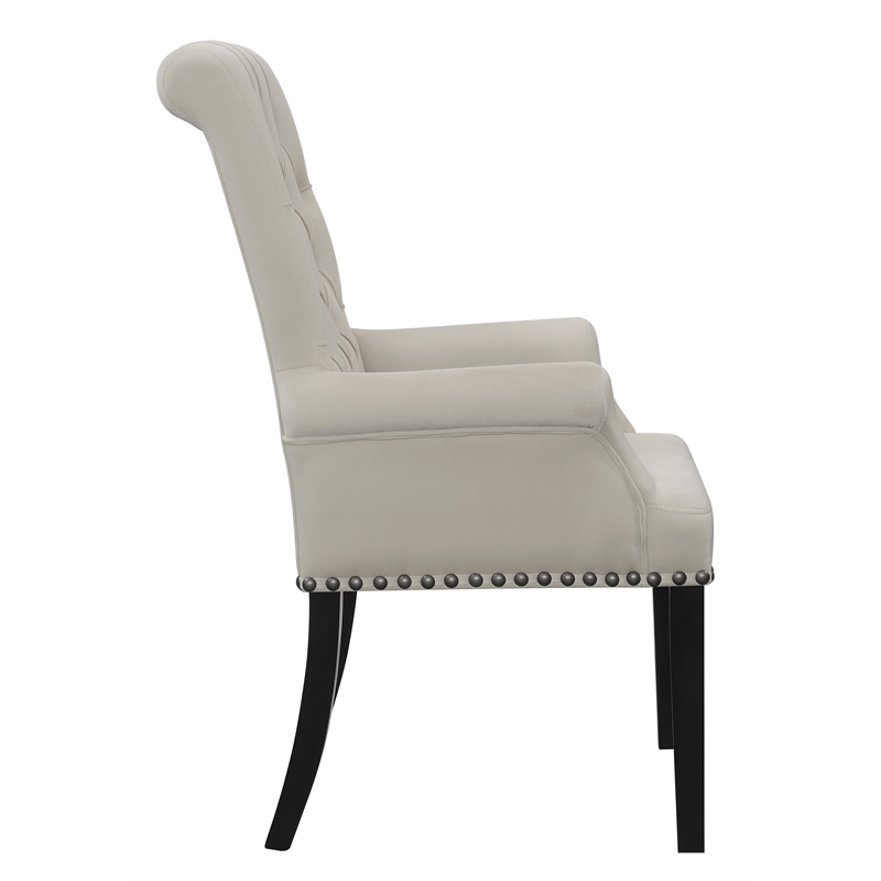 Pemberly Row Upholstered Traditional Velvet Arm Chair with Nailhead Trim - Beige