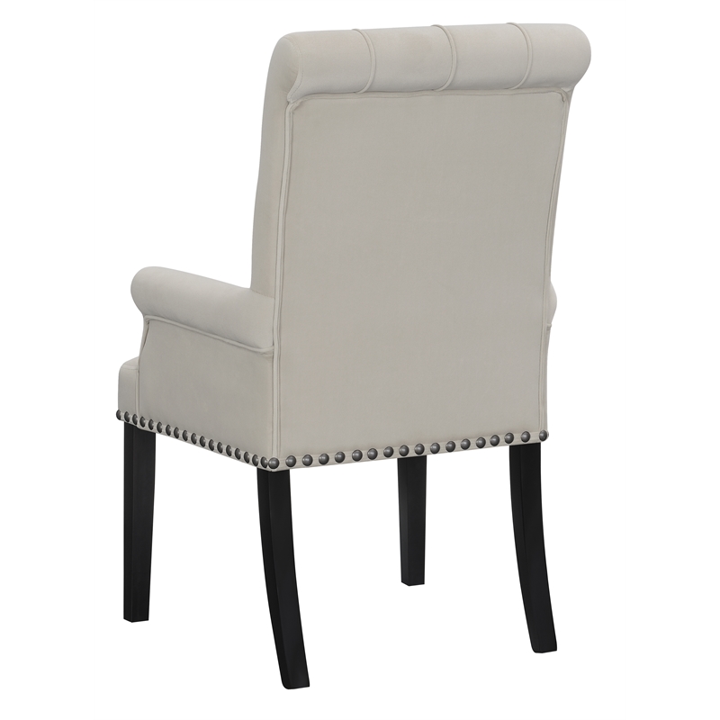Pemberly Row Upholstered Traditional Velvet Arm Chair with Nailhead Trim - Beige