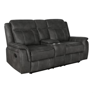 Pemberly Row Faux Leather Upholstered Tufted Back Motion Loveseat Charcoal